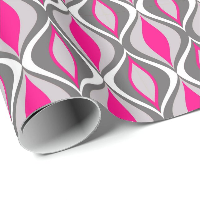 Mid-Century Modern Diamonds, Fuchsia and Gray Wrapping Paper (Roll Corner)