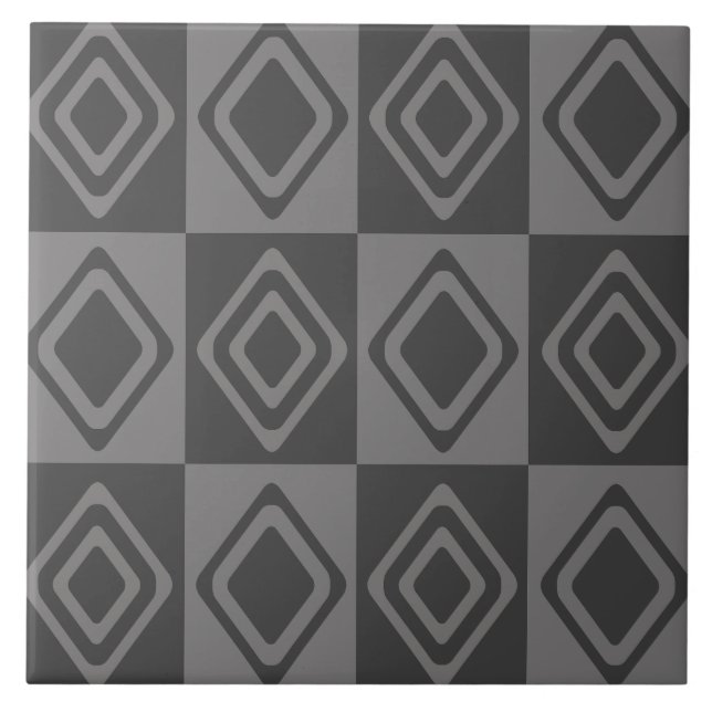 Mid Century Modern Diamonds Gray Ceramic Tile (Front)