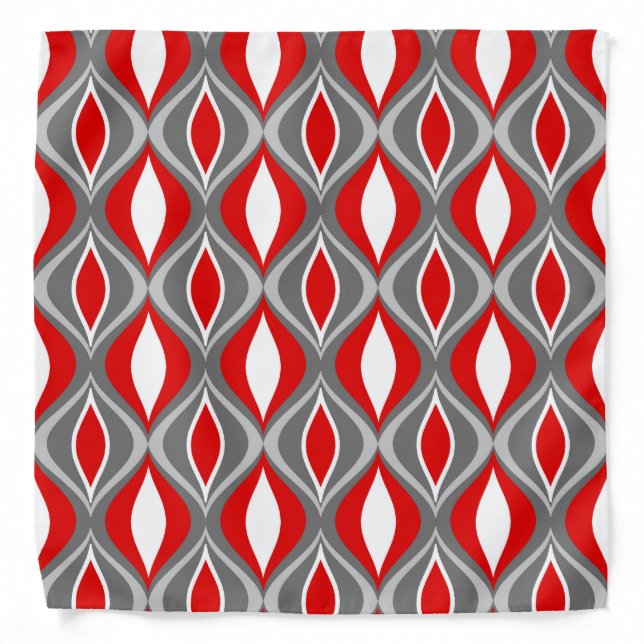 Mid-Century Modern Diamonds, Gray / Grey & Red Bandana (Front)
