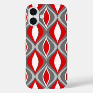 Mid-Century Modern Diamonds, Gray / Grey & Red iPhone 16 Plus Case