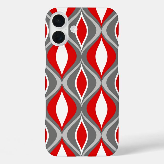 Mid-Century Modern Diamonds, Gray / Grey & Red Case-Mate iPhone Case (Back)