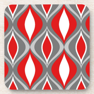 Mid-Century Modern Diamonds, Gray / Grey & Red Coaster