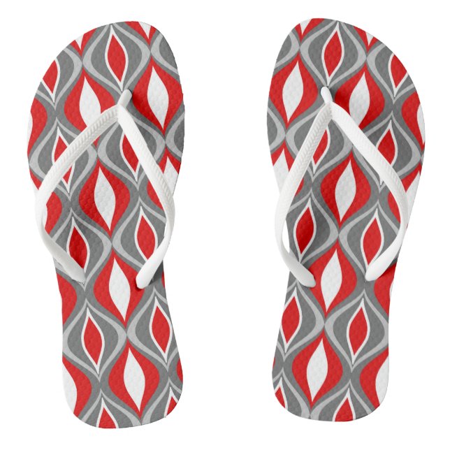 Mid-Century Modern Diamonds, Gray / Grey & Red Flip Flops (Footbed)