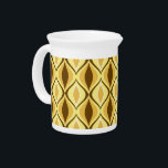 Mid-Century Modern Diamonds, Mustard Gold Pitcher<br><div class="desc">Pitcher in a Mid-Century Modern diamond pattern of nested marquise shapes - mustard gold and light chamois yellow,  with dark chocolate brown,  and white accents</div>