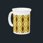 Mid-Century Modern Diamonds, Mustard Gold Pitcher<br><div class="desc">Pitcher in a Mid-Century Modern diamond pattern of nested marquise shapes - mustard gold and light chamois yellow,  with dark chocolate brown,  and white accents</div>