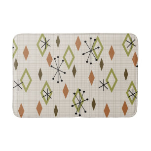 Mid Century Modern Diamonds Nature Earth Tones Bath Mat