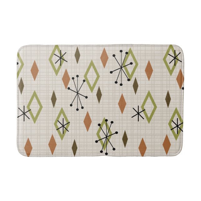 Mid Century Modern Diamonds Nature Earth Tones Bath Mat (Front)