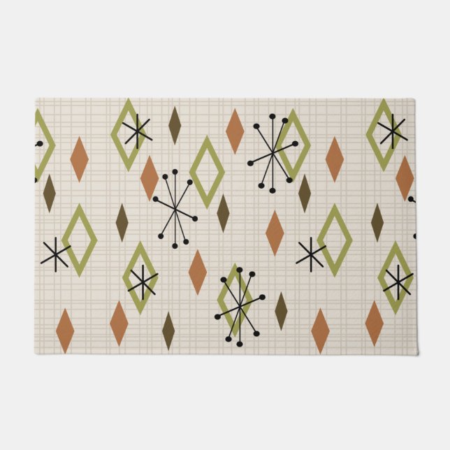Mid Century Modern Diamonds Nature Earth Tones Doormat (Front)