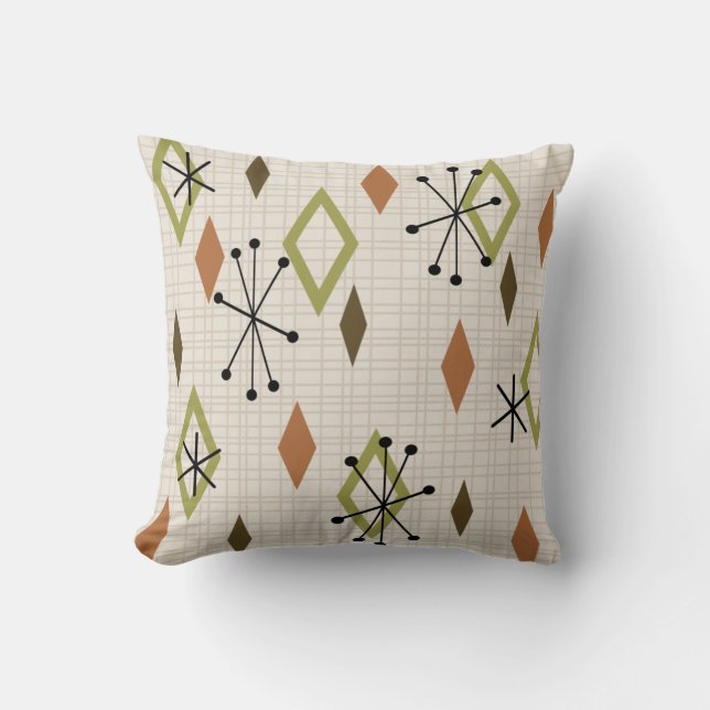 Mid Century Modern Diamonds Nature Earth Tones Throw Pillow (Front)