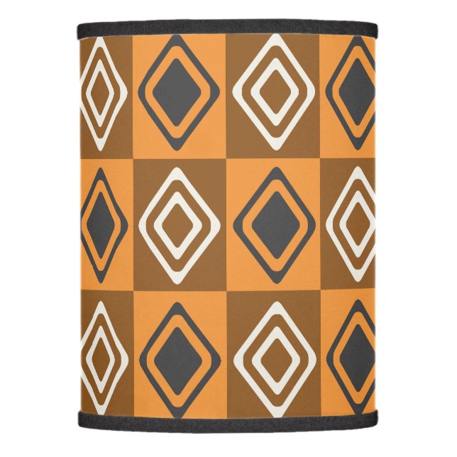 Mid Century Modern Diamonds Orange Brown Lamp Shade (Front)