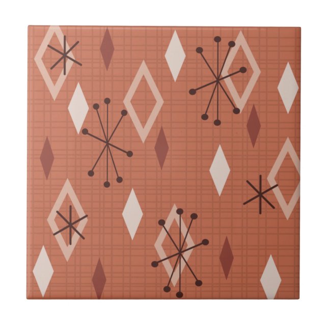 Mid Century Modern Diamonds Orange Ceramic Tile (Front)