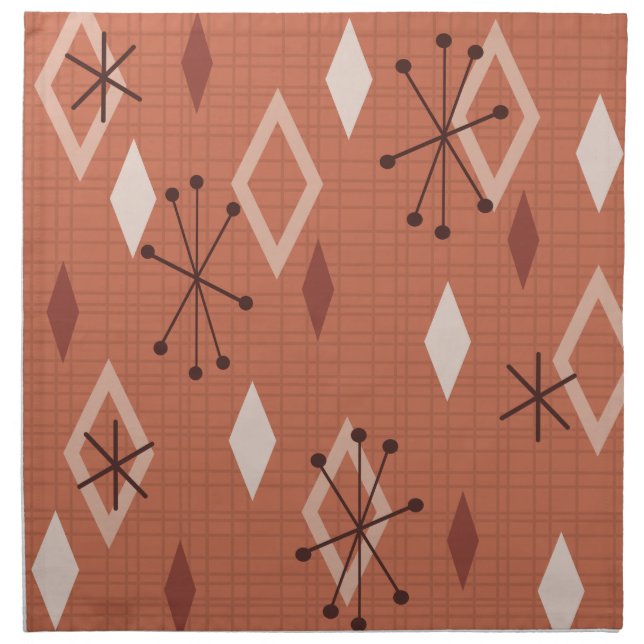Mid Century Modern Diamonds Orange Cloth Napkin (Front)