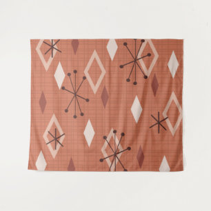 Mid Century Modern Diamonds Orange Tapestry