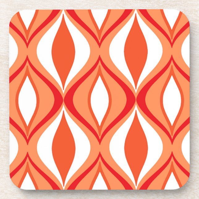 Mid-Century Modern Diamonds, Orange & White Beverage Coaster (Front)