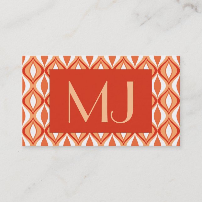 Mid-Century Modern Diamonds, Orange & White Business Card (Front)