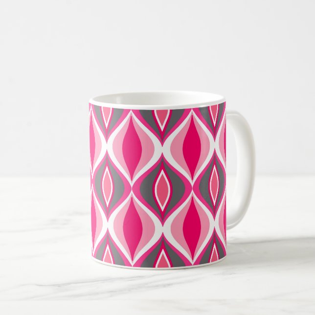 Mid-Century Modern Diamonds, Pink, Fuchsia & Gray Coffee Mug (Front Right)
