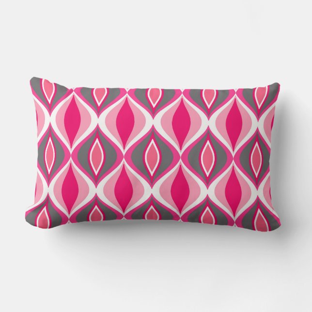 Mid-Century Modern Diamonds, Pink, Fuchsia & Gray Lumbar Pillow (Front)