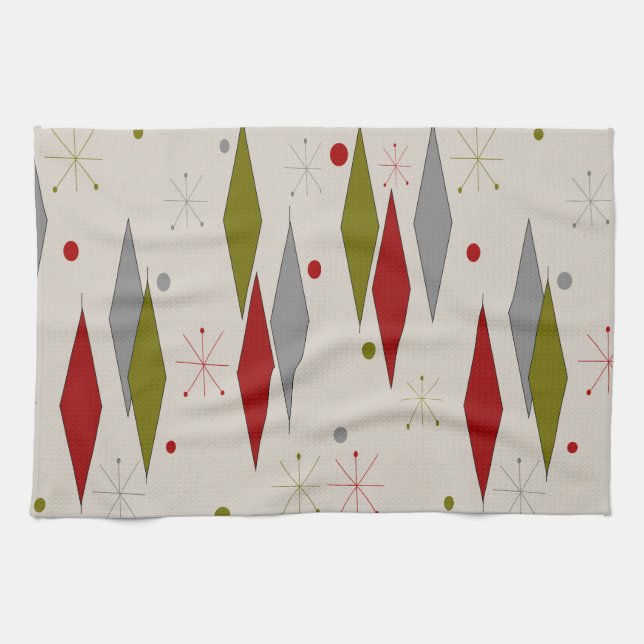 Mid-Century Modern Diamonds Red and Green Towel (Horizontal)