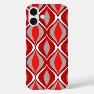 Mid-Century Modern Diamonds, Red & Gray / Grey iPhone 16 Plus Case