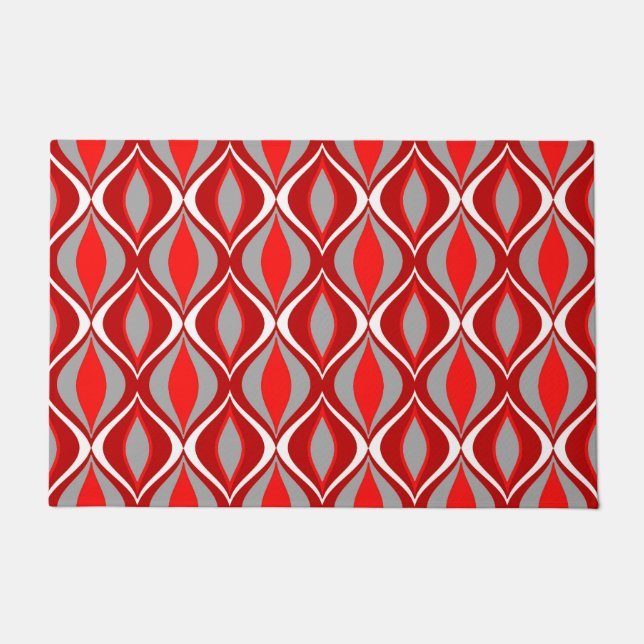 Mid-Century Modern Diamonds, Red & Gray / Grey Doormat (Front)