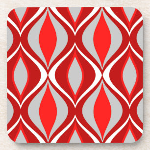 Mid-Century Modern Diamonds, Red & Gray / Grey Drink Coaster