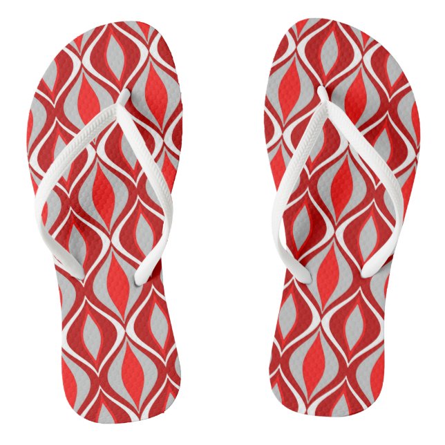 Mid-Century Modern Diamonds, Red & Gray / Grey Flip Flops (Footbed)