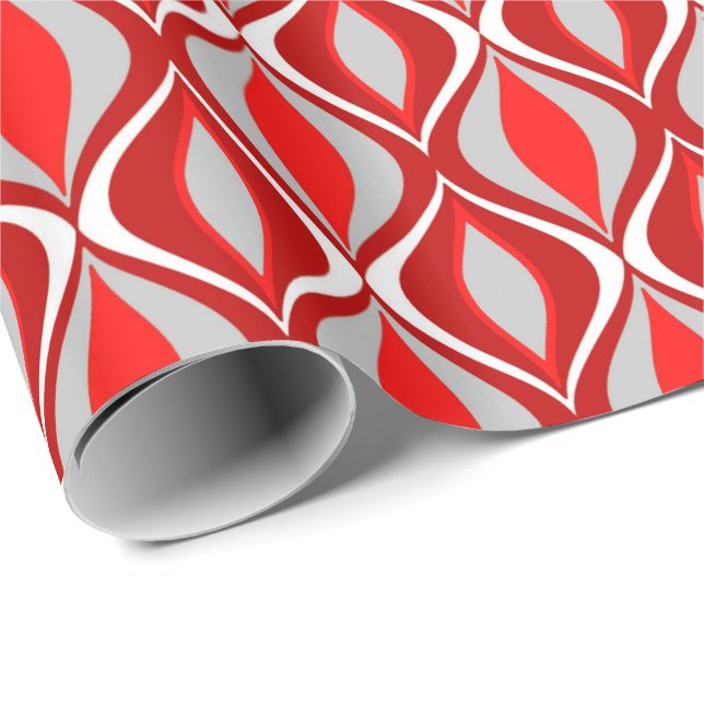 Mid-Century Modern Diamonds, Red & Gray / Grey Wrapping Paper (Roll Corner)