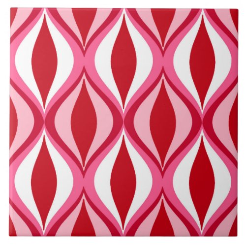 Mid_Century Modern Diamonds Red Pink and White Ceramic Tile