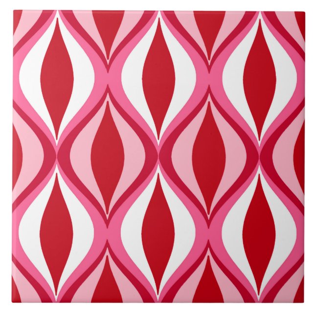 Mid-Century Modern Diamonds, Red, Pink and White Ceramic Tile (Front)