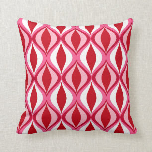 Mid-Century Modern Diamonds, Red, Pink and White Throw Pillow