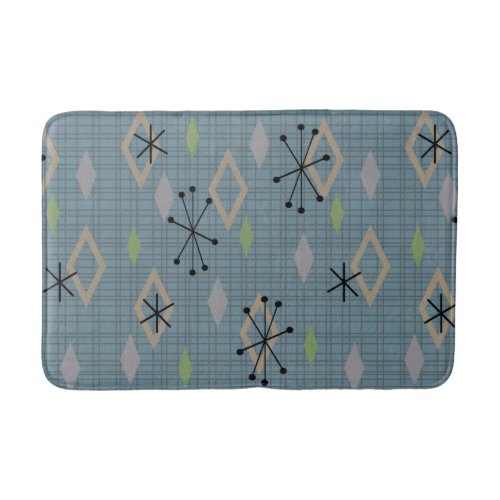 Mid Century Modern Diamonds Slate Gray Blue Bath Mat