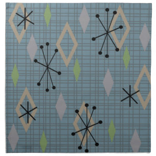 Mid Century Modern Diamonds Slate Gray Blue Cloth Napkin