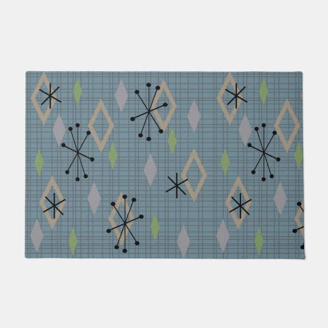 Mid Century Modern Diamonds Slate Gray Blue Doormat (Front)