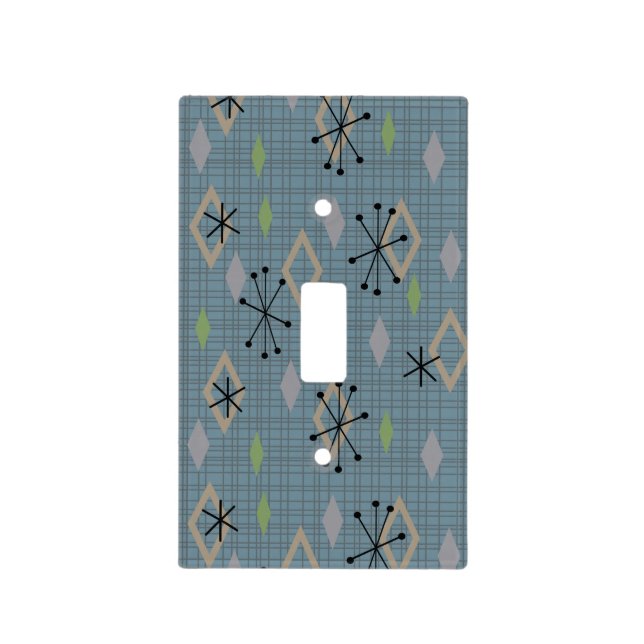 Mid Century Modern Diamonds Slate Gray Blue Light Switch Cover (Front)