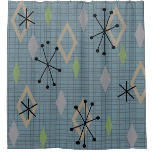Mid Century Modern Diamonds Slate Gray Blue Shower Curtain