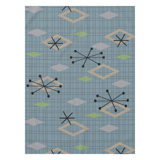 Mid Century Modern Diamonds Slate Gray Blue Tablecloth (Front)