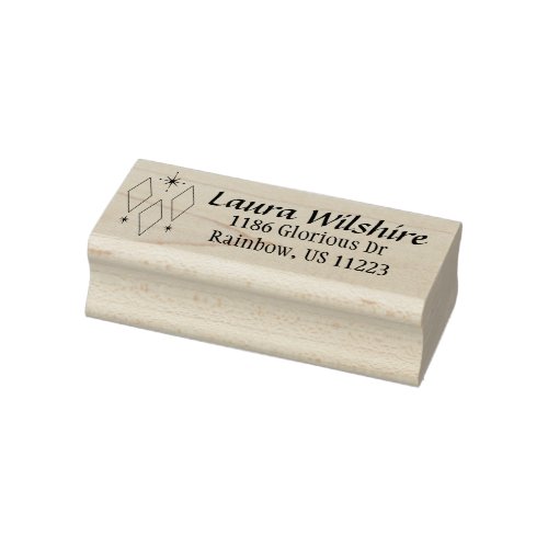 Mid Century Modern Diamonds Starburst Name Address Rubber Stamp