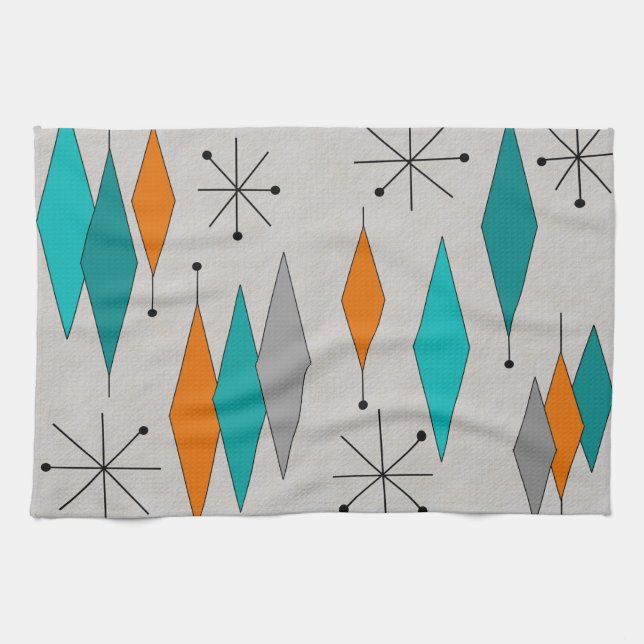 Mid-Century Modern Diamonds Teal and Orange Kitchen Towel (Horizontal)