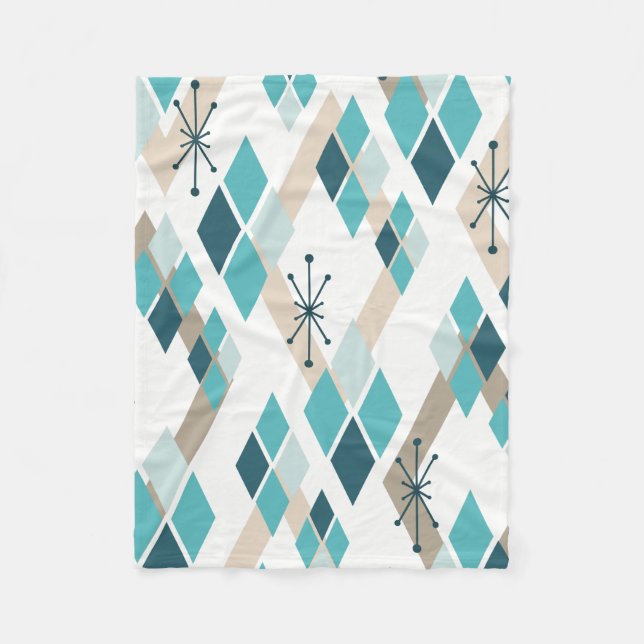 Mid Century Modern Diamonds (Teal) Fleece Blanket (Front)