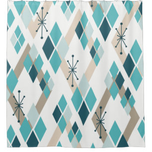 Mid Century Modern Diamonds (Teal) Shower Curtain