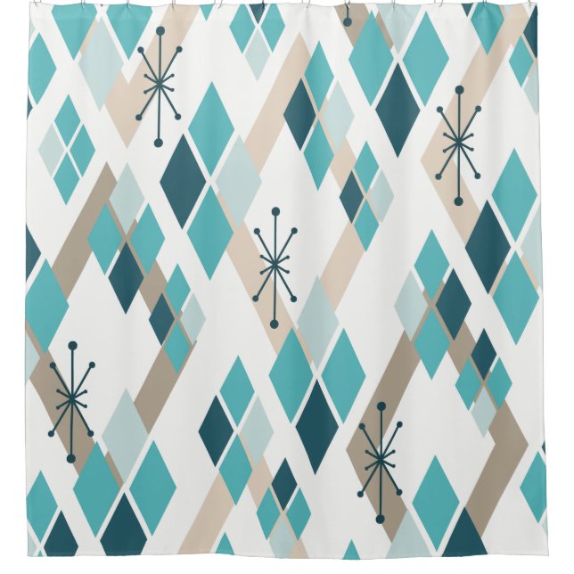 Mid Century Modern Diamonds (Teal) Shower Curtain (Front)