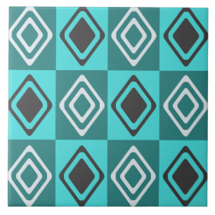 Mid Century Modern Diamonds Turquoise Ceramic Tile
