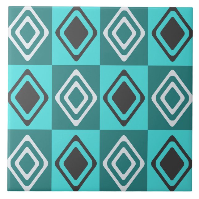 Mid Century Modern Diamonds Turquoise Ceramic Tile (Front)