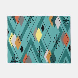 Mid Century Modern Diamonds Turquoise Doormat