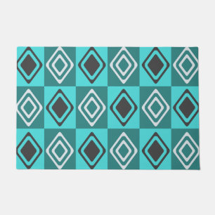 Mid Century Modern Diamonds Turquoise Doormat