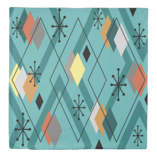 Mid Century Modern Diamonds Turquoise Duvet Cover