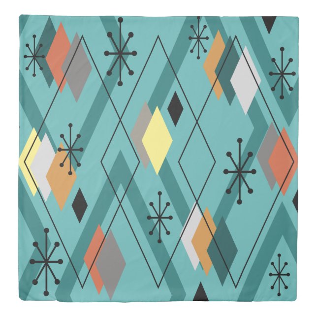 Mid Century Modern Diamonds Turquoise Duvet Cover (Front)