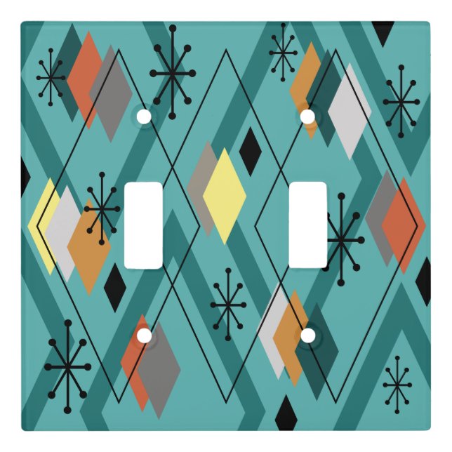 Mid Century Modern Diamonds Turquoise Light Switch Cover (Front)