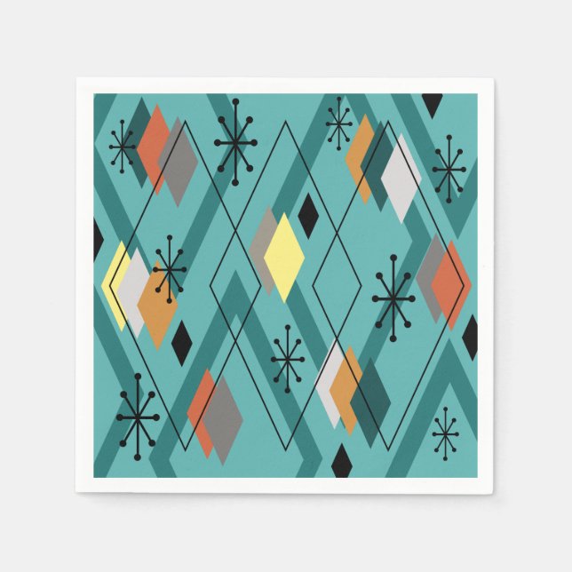 Mid Century Modern Diamonds Turquoise Napkins (Front)