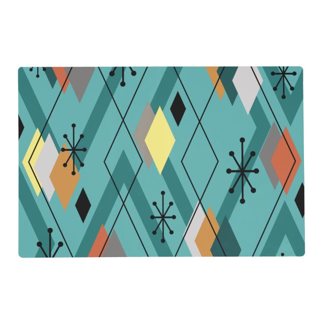 Mid Century Modern Diamonds Turquoise Placemat (Front)